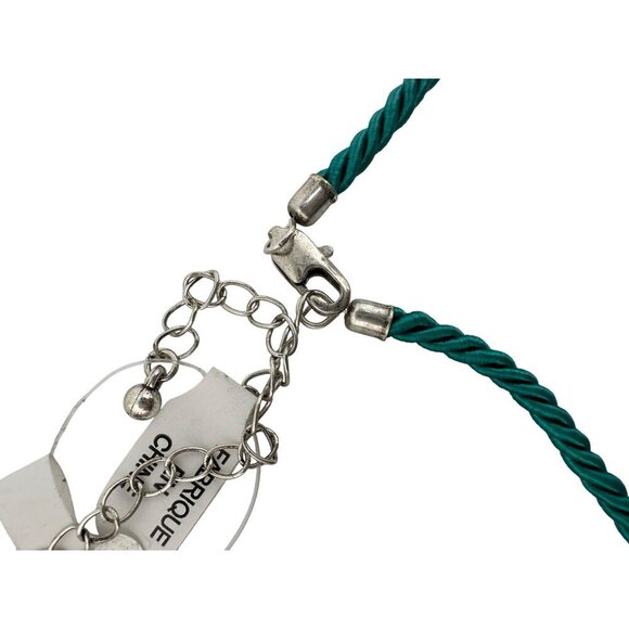 Turquoise Rope Necklace With Square Glass Pendant & Chain Clasp - Picture 4 of 5